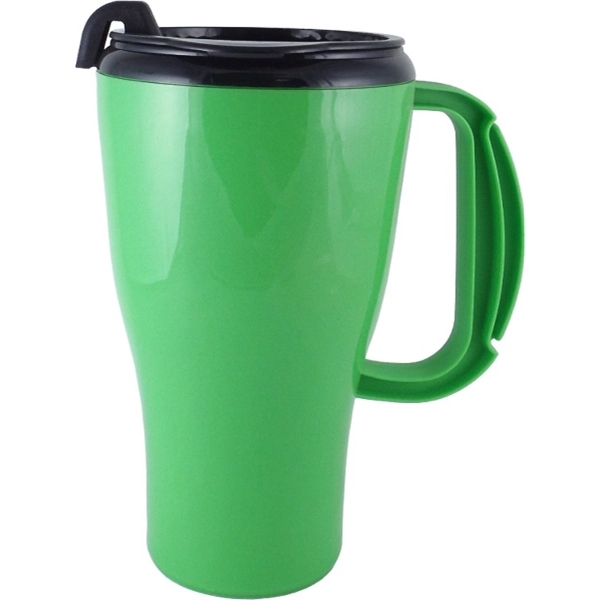 16 oz travel mug with double wall insulation, snap on thumb... from ASI 67075 Leprechaun Promotions, LLC / Leprechaun Promotions
