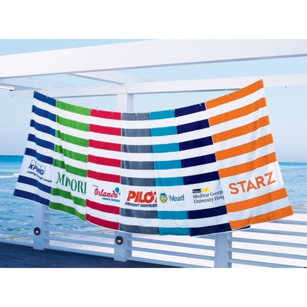 30" x 60" horizontal striped beach towel with extra large imprint... from ASI 91605 Towel Specialties