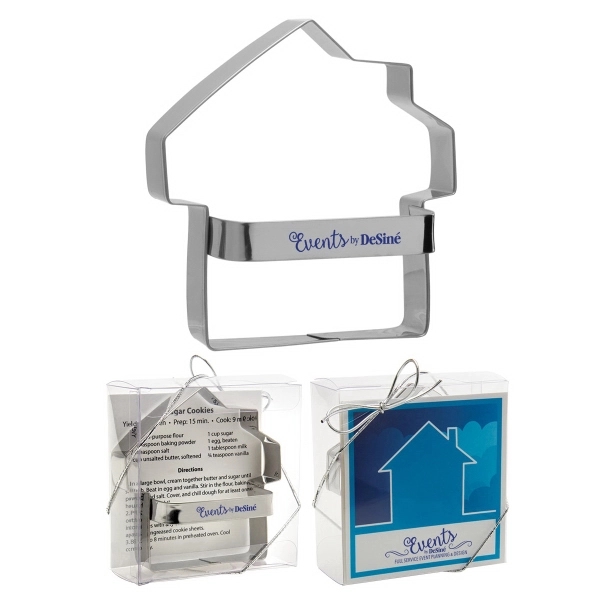 House-shaped metal cookie cutter with customized recipe card in a clear... from ASI 62190 Illini