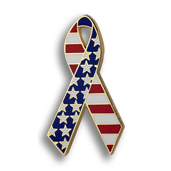 1" die struck metal awareness ribbon pin with Stars and Stripes... from ASI 52263 EMT / EMT