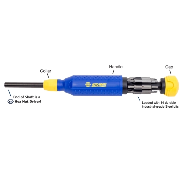 Multi-bit, 15-in-1 screwdriver  measuring 8.5" long with customizable colors and... from ASI 46170 Compass Industries Inc