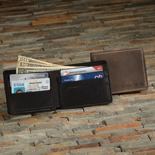 4 3/8" x 3 1/2" x 3/8" Leather bi-fold wallet available... from ASI 88060 Snugz/USA Inc / SnugZ USA®