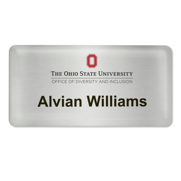 Quality personalized metal name badge with a domed resin finish, digitally... from ASI 79898 Promovision / PROMOVISION