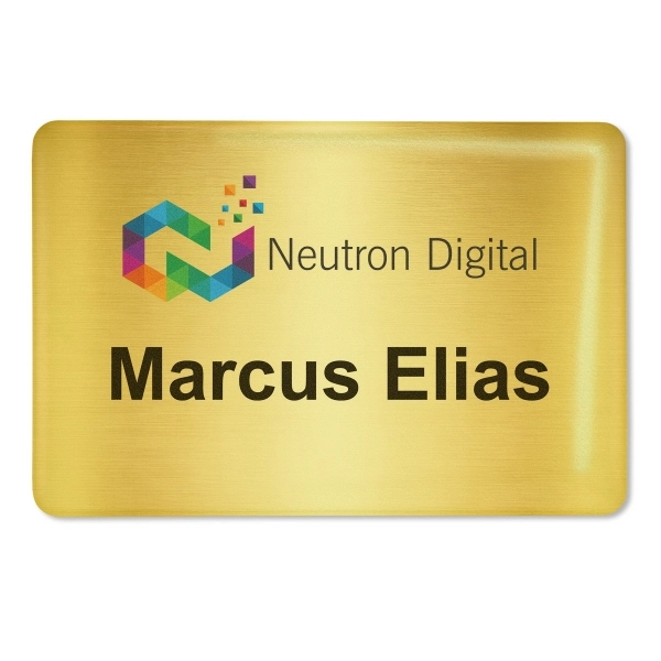 Quality personalized metal name badge with a domed resin finish, digitally... from ASI 79898 Promovision / PROMOVISION