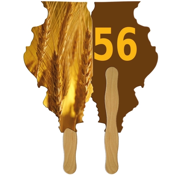 Digital printed Illinois State shape auction fan with visible wooden stick.... from ASI 67620 Lion Circle Corp / Lion/Circle