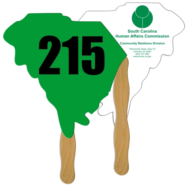 Digital printed South Carolina State shape auction fan with visible wooden... from ASI 67620 Lion Circle Corp / Lion/Circle