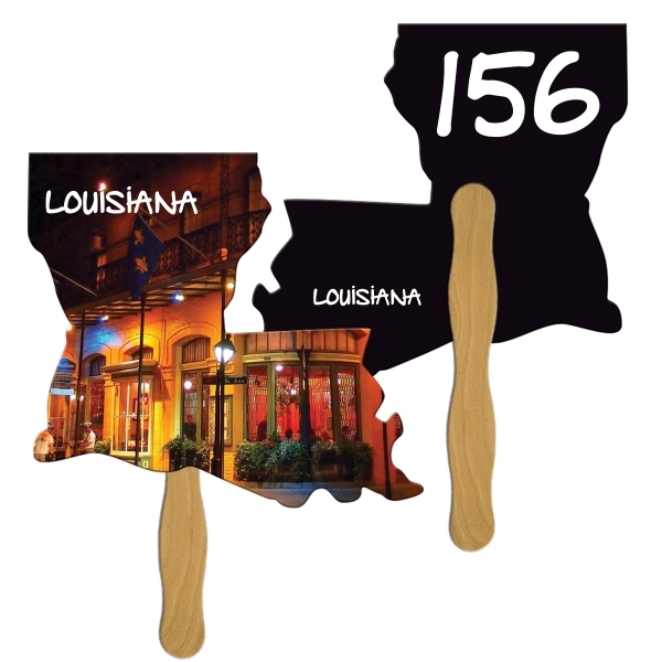 Louisiana State shaped digital economy fans with double sided film lamination.... from ASI 67620 Lion Circle Corp / Lion/Circle