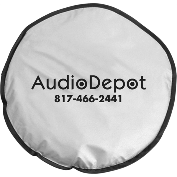 Satin silver collapsible fabric sunshade, one piece construction, dual round loops... from ASI 37586 Auto-Sun-shade/Intertek