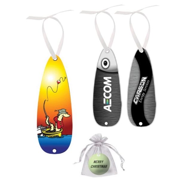 Powder coated double-sided 3.5" fishing lure ornament with glittery finish.... from ASI 76797 Pelican Graphics / Pelican Lures