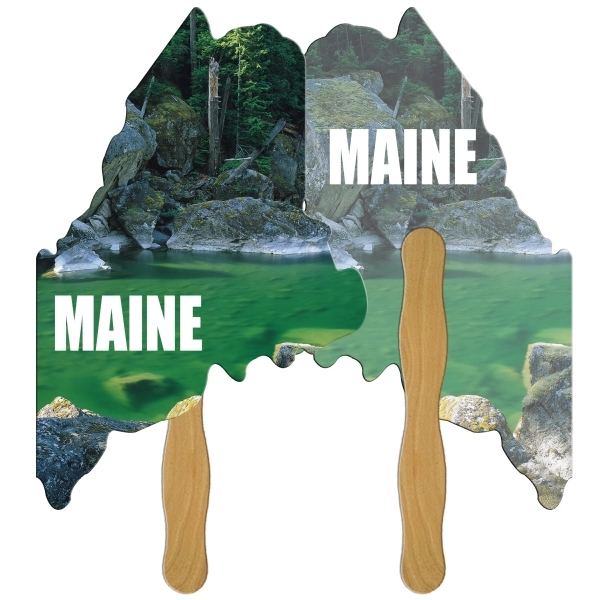 Maine State shaped digital economy fans with double sided film lamination.... from ASI 67620 Lion Circle Corp / Lion/Circle