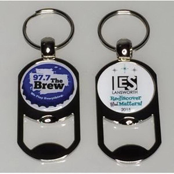 Dog tag shaped bottle opener key tag.... from ASI 40610 Perry Blackburne Inc / KEYTAGLINE
