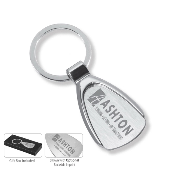 Water droplet shaped metal keyholder with matte finish and chrome accents.... from ASI 62660 Innovation Line