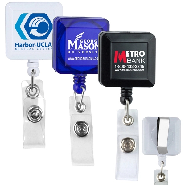 Square 30" retractable badge reel with metal slip clip backing.... from ASI 62660 Innovation Line