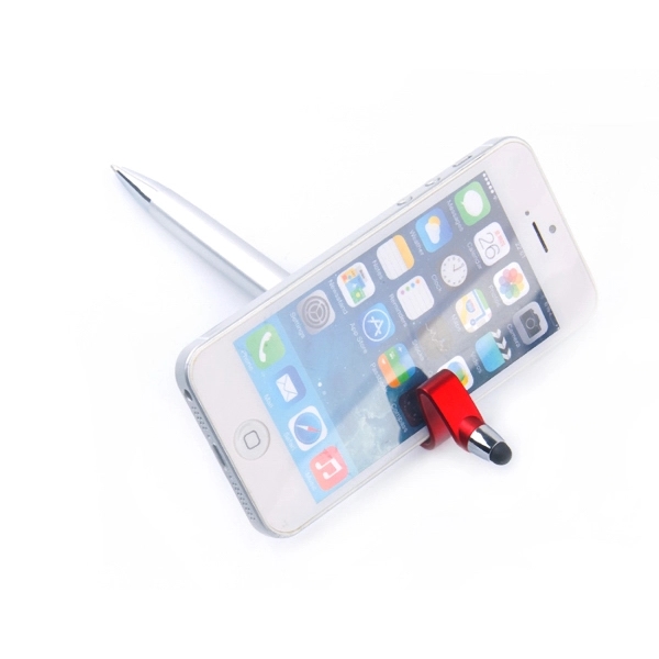 Phone holder stylus pen. Silver barrel... from ASI 74741 NVS Promo Designs, Inc. / NVS Promo