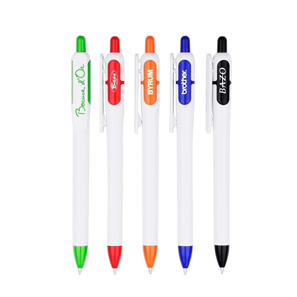 Classic white ballpoint with colored window bubble to accent your logo... from ASI 74741 NVS Promo Designs, Inc. / NVS Promo