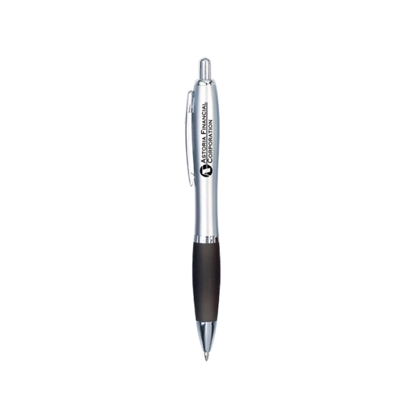 An elegant curve and color grip accents this classic plunge ballpoint.... from ASI 74741 NVS Promo Designs, Inc. / NVS Promo