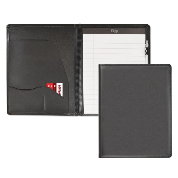 Black, stitched, padded, leather-like desk folder measuring 12.5"H x 9.77"W x... from ASI 54040 Fey Promo