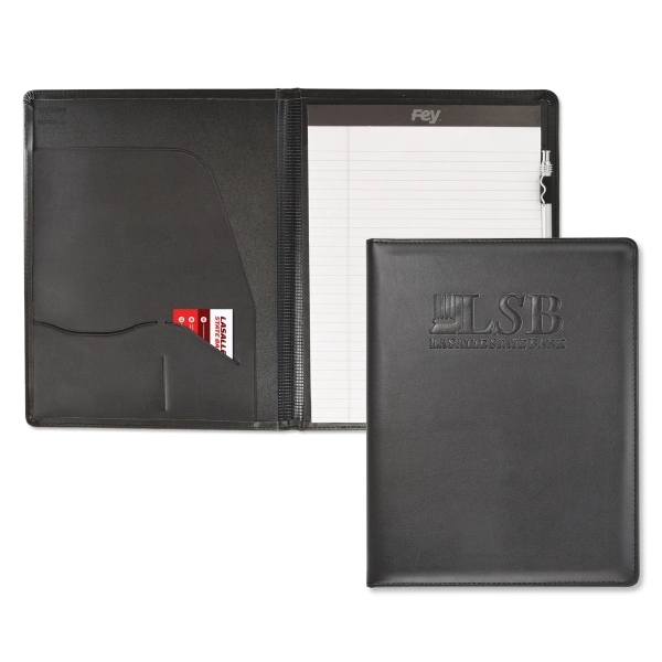 Black, stitched, padded, leather-like desk folder measuring 12.5"H x 9.77"W x... from ASI 54040 Fey Promo
