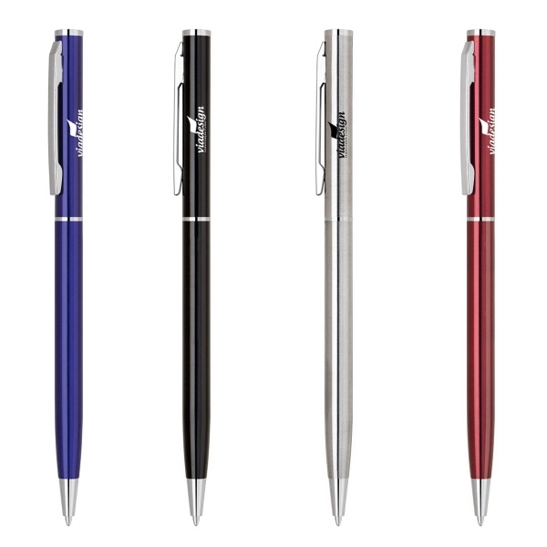 Twist action stainless steel pen with translucent colored finish and silver... from ASI 40544 Binaco / Binaline