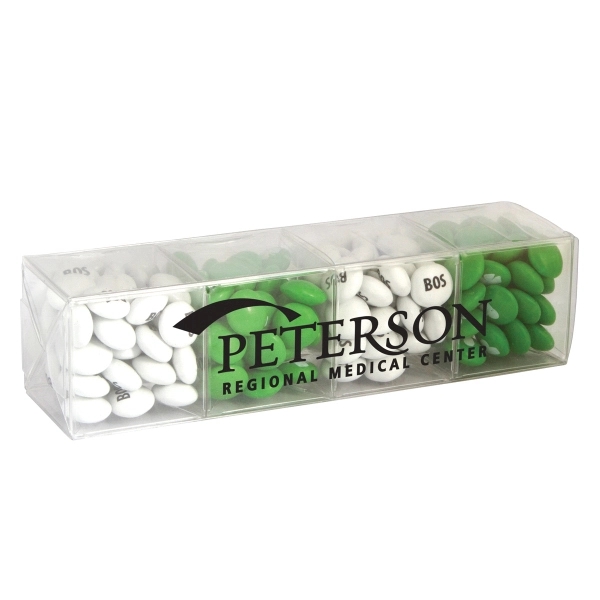 4 clear acetate cubes filled with imprinted chocolate buttons.... from ASI 44900 NC Custom (CI/Lanco) / Lanco