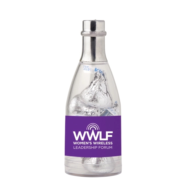 Clear champagne bottle with silver lid and filled with 1 oz.... from ASI 44900 NC Custom (CI/Lanco) / Chocolate Inn