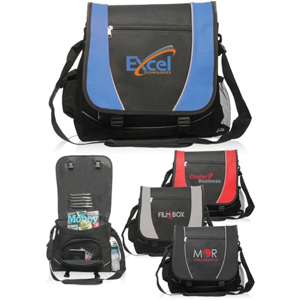 Polyester messenger-laptop bag with adjustable, padded shoulder strap, two side pockets,... from ASI 39552 BEL Promo