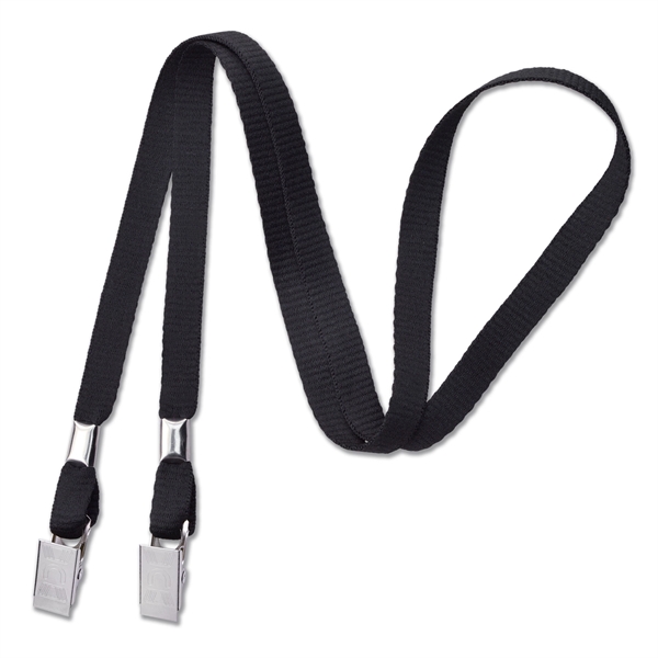 Open-ended, blank event-style lanyards feature two bulldog clips to keep ID... from ASI 79898 Promovision / PROMOVISION