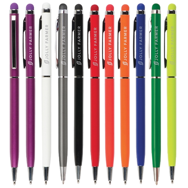 Slim aluminum twist-action pen and stylus with anodized finish.... from ASI 42920 Busrel Inc