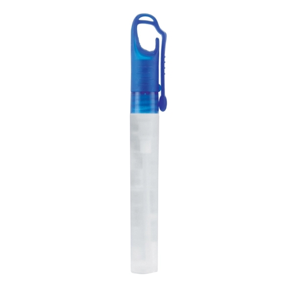 Antibacterial hand sanitizer spray pump bottle with a carabiner clip cap.... from ASI 62660 Innovation Line