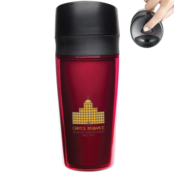 13.5 oz. travel tumbler with double wall construction, one handed, one-click... from ASI 62190 Illini