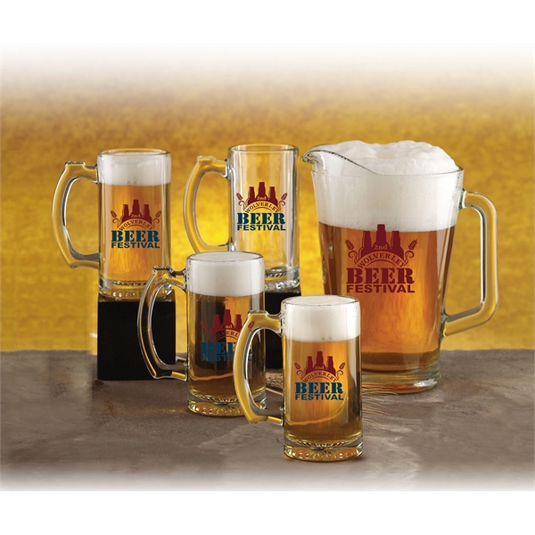 Set with a 60 oz. pitcher and four 12.5 oz. thumbprint... from ASI 71920 Moderne Glass Company Inc / Glass America®