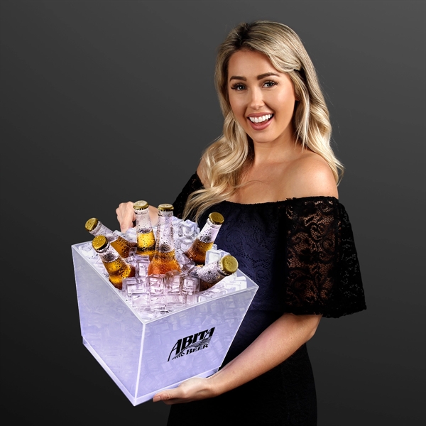 Blank or imprinted. White LED Bottle Service Ice Bucket, 9.75" wide... from ASI 34194 ALightPromos / Alight Promotional Products
