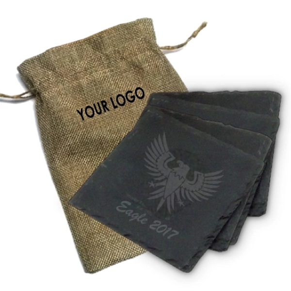 SQUARE SLATE COASTER (SET OF 4) IN BURLAP BAG... from ASI 98766 Yanlee Trading Co Ltd