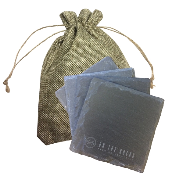 SQUARE SLATE COASTER (SET OF 4) IN BURLAP BAG... from ASI 98766 Yanlee Trading Co Ltd