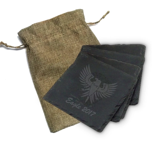 SQUARE SLATE COASTER (SET OF 4) IN BURLAP BAG... from ASI 98766 Yanlee Trading Co Ltd