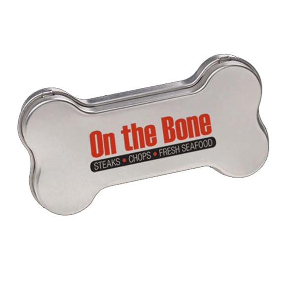 Bone shaped tin filled with 0.56 oz. of peppermints... from ASI 44900 NC Custom (CI/Lanco) / Lanco