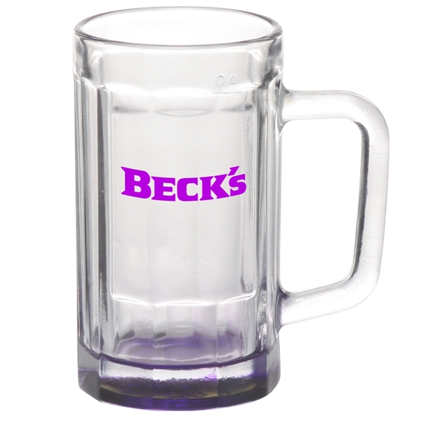 15 oz. beveled glass sports beer mug with center squared printing... from ASI 39552 BEL Promo