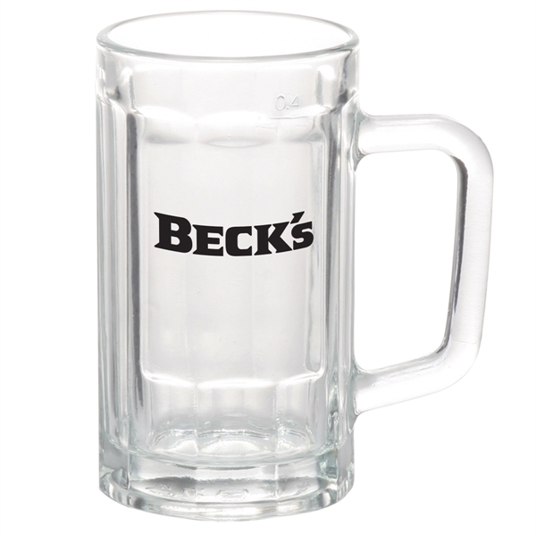15 oz. beveled glass sports beer mug with center squared printing... from ASI 39552 BEL Promo