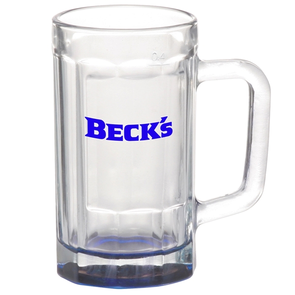 15 oz. beveled glass sports beer mug with center squared printing... from ASI 39552 BEL Promo