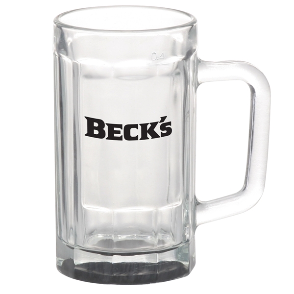 15 oz. beveled glass sports beer mug with center squared printing... from ASI 39552 BEL Promo