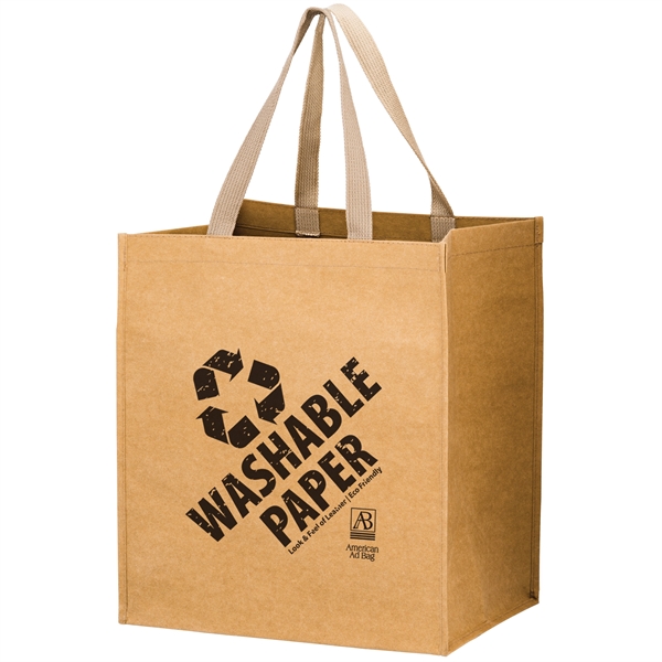 13" x 10" x 15" Kraft paper washable grocery tote with... from ASI 35290 American Ad Bag Co