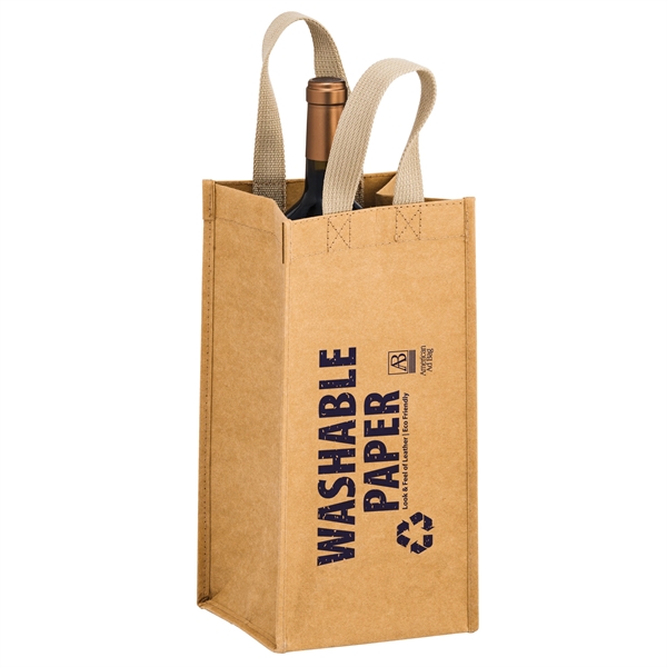 6" x 6" x 12.5" washable Kraft paper single-bottle wine tote... from ASI 35290 American Ad Bag Co
