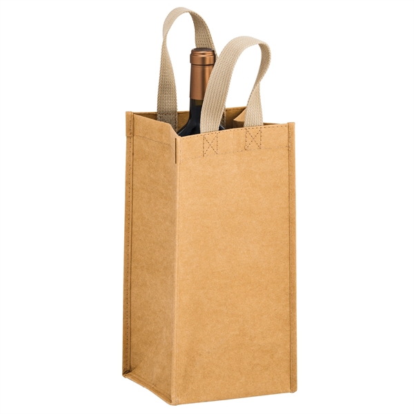 6" x 6" x 12.5" washable Kraft paper single-bottle wine tote... from ASI 35290 American Ad Bag Co