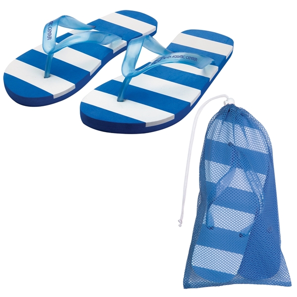 Customizable, adult-sized flip flops with several color choices and white stripes.... from ASI 62190 Illini
