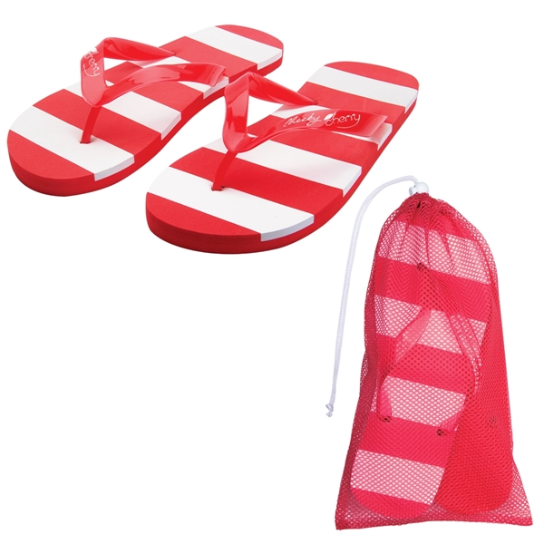Customizable, adult-sized flip flops with several color choices and white stripes.... from ASI 62190 Illini