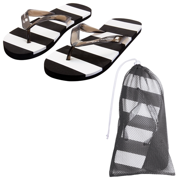 Customizable, adult-sized flip flops with several color choices and white stripes.... from ASI 62190 Illini