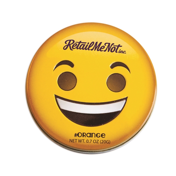 Round emojy designed tins filled with peppermints.... from ASI 44900 NC Custom (CI/Lanco)