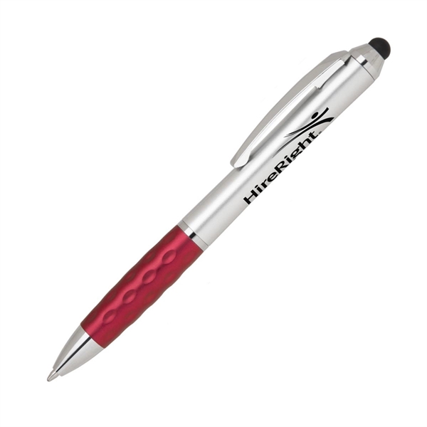 Twist-action plastic stylus pen with silver barrel and bold color contoured... from ASI 68190 Lungsal / Lungsal