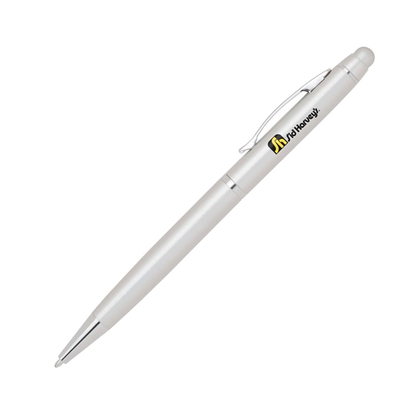 Aluminum twist-action ballpoint pen with a bold colored barrel, shiny silver... from ASI 68190 Lungsal / Lungsal