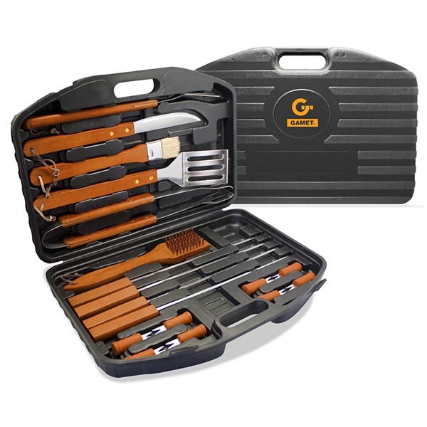 18 piece, stainless steel BBQ set with wooden handles and carrying... from ASI 30112 ACE Products / Grande Chef